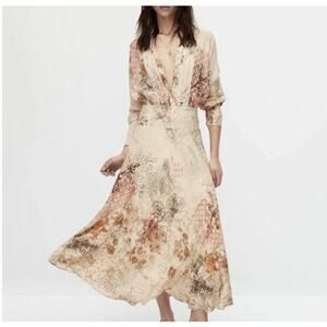 Massimo Dutti Maxi Dress Button Down Floral Chiffon Women's size 8